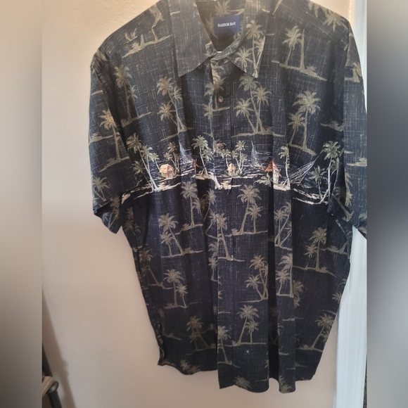 Harbor Bay Men's Navy Palm Tree Shirt - Picture 1 of 4